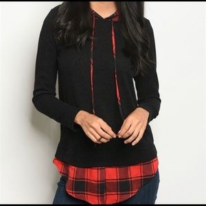 Checkered detail hooded top